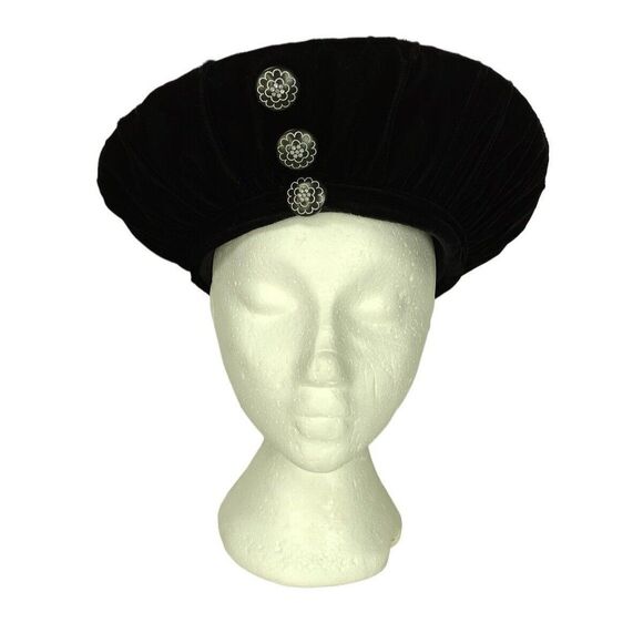 Vintage Deborah New York Black 100% Wool Velvet Fancy Church Derby Hat main image 8